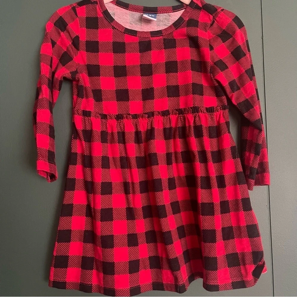 Old navy Red and Black Plaid Dress casual 12-18months
